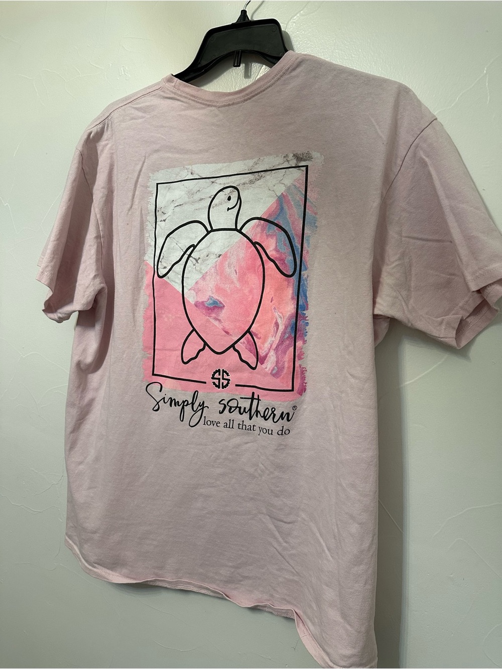 Simply Southern Light Pink Turtle Tee with Pastel Marble Print